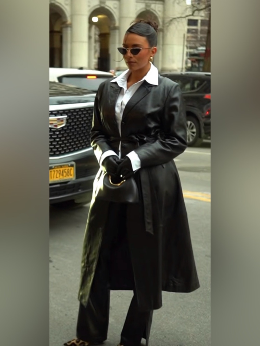 Wilson’s Blk Leather Double Breasted Belted Button Up Full Length Trench Coat M
